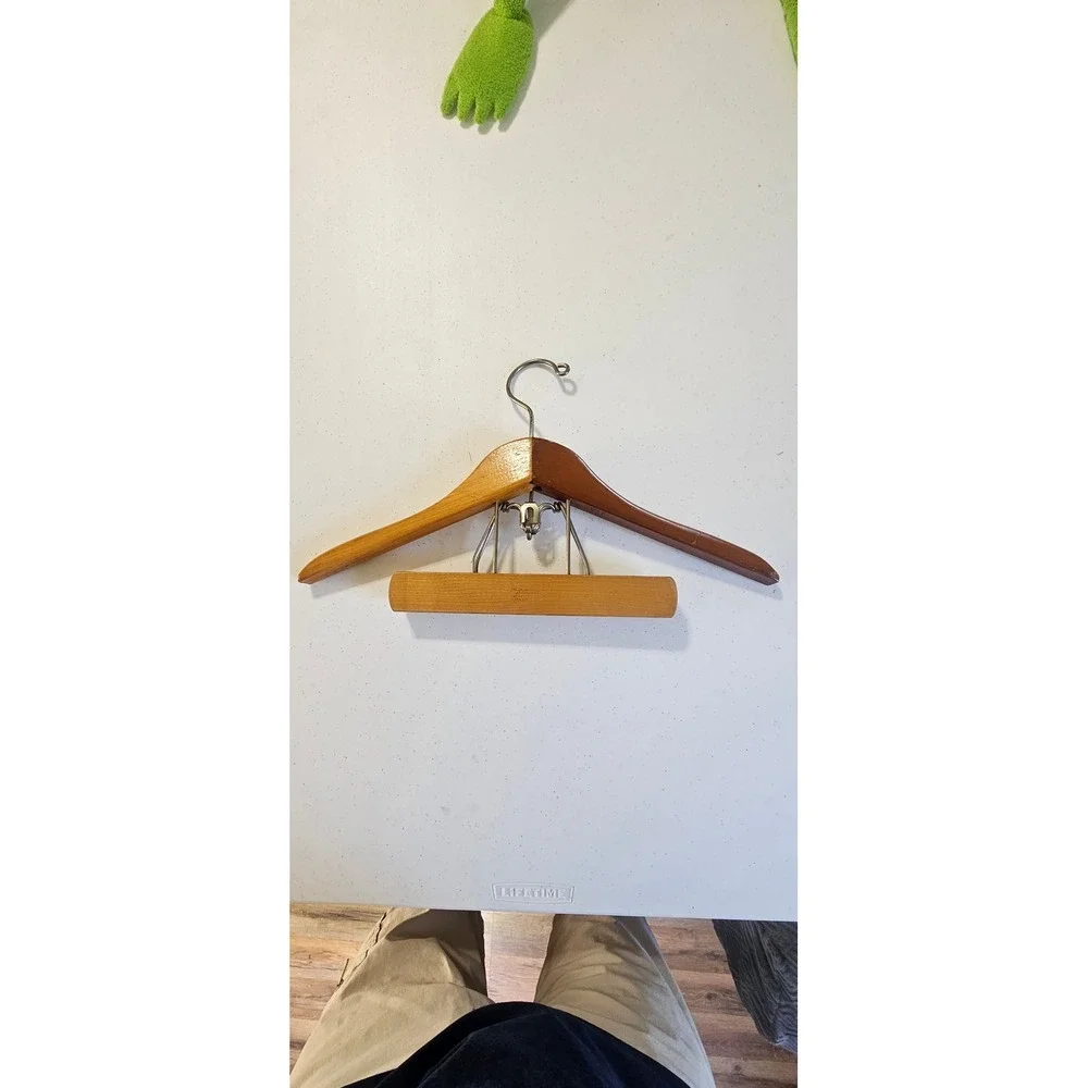 Vintage Setwell Two Tone Wood Suit Hanger Metal Pant Clamp Made in USA